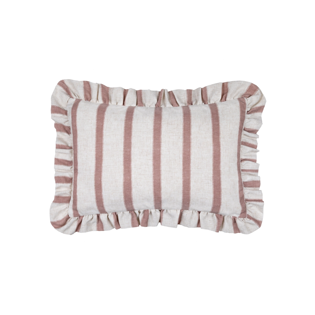 Connie Striped Ruffle Cushion Clay Pink