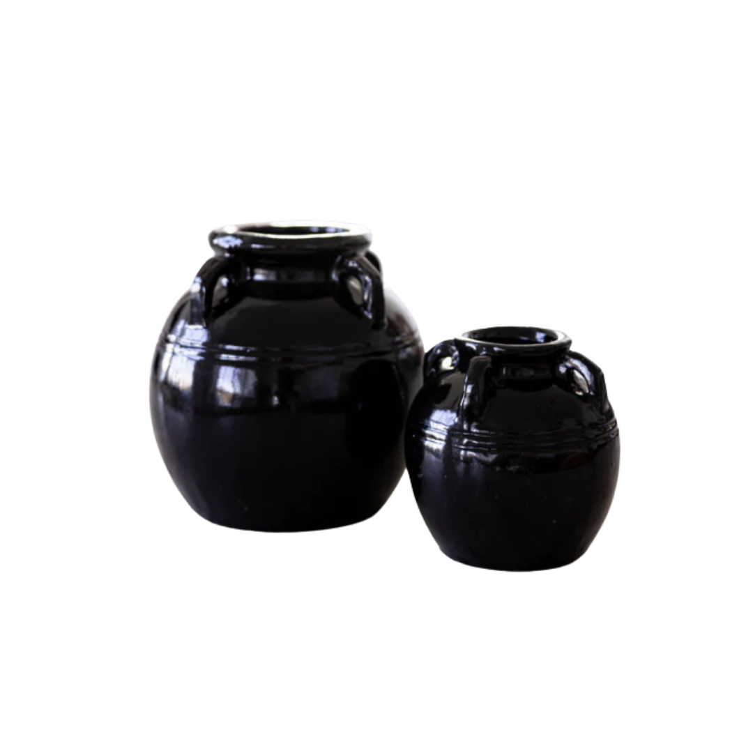Mercier Glazed Black Vase With Handles