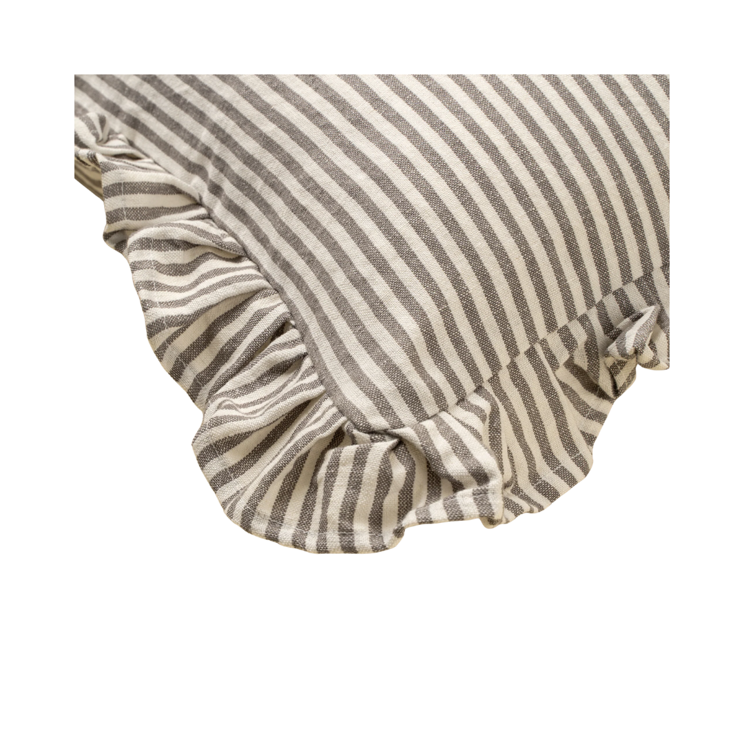 Ruffle Thin Stripe Pillow - Grey