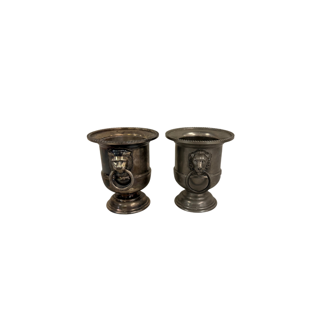 Found Silverplate Mini Lion Head Urn
