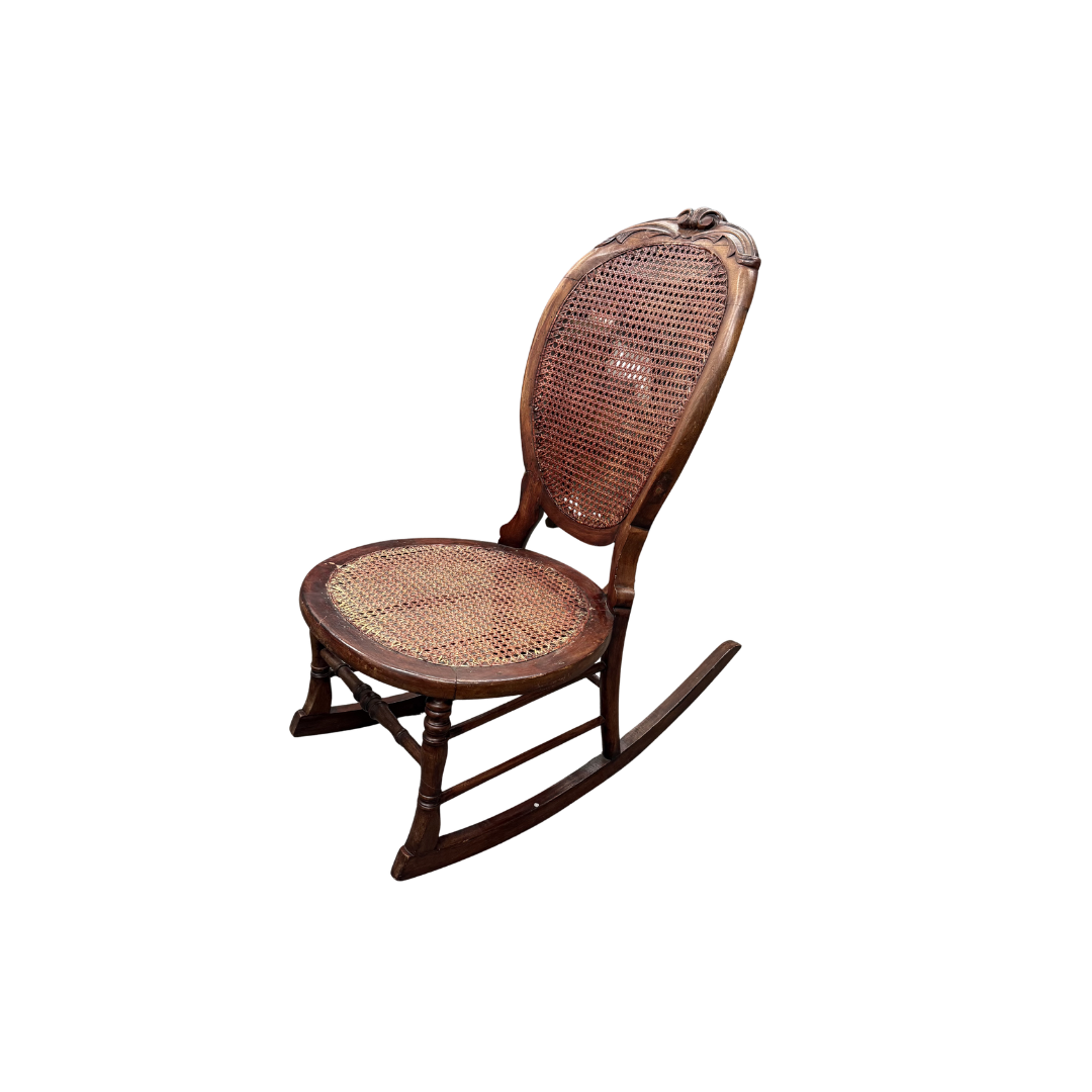 Found Maroon Cane Rocking Chair