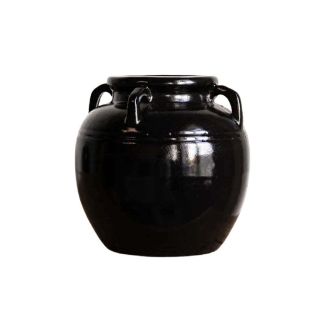 Mercier Glazed Black Vase With Handles