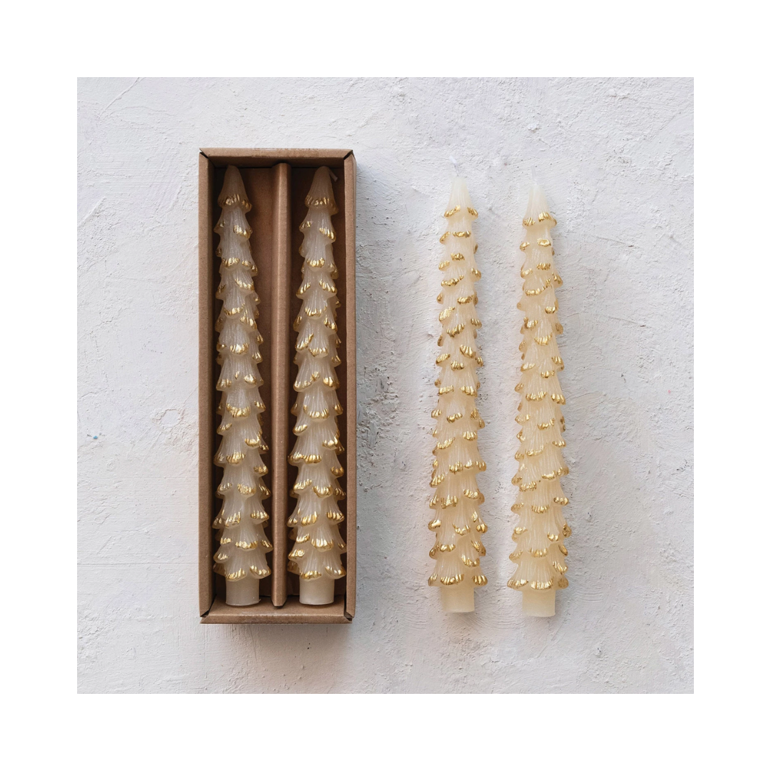 10&quot; Eggnog Gold Tips Tree Taper Candle, Set of 2