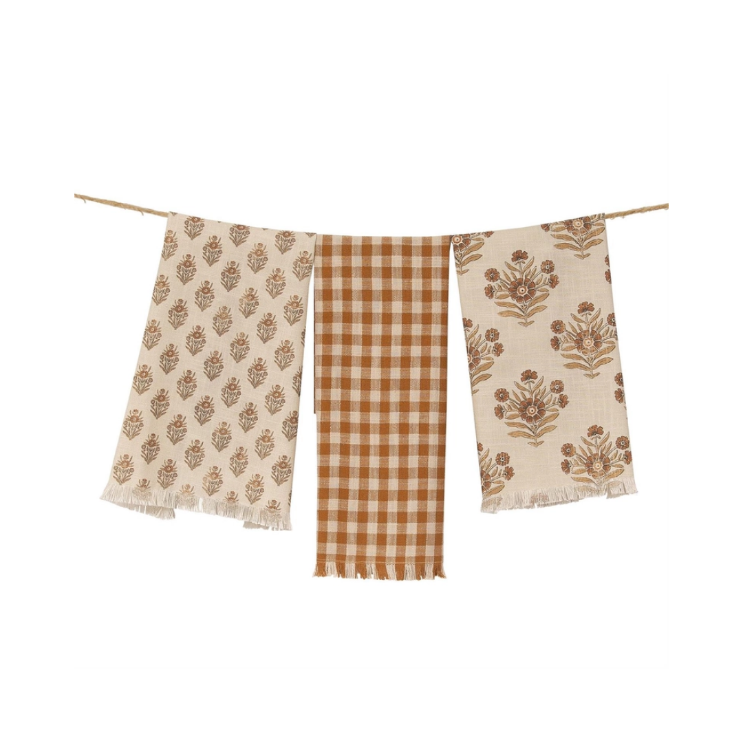 Block Print &amp; Check Tea Towels Set