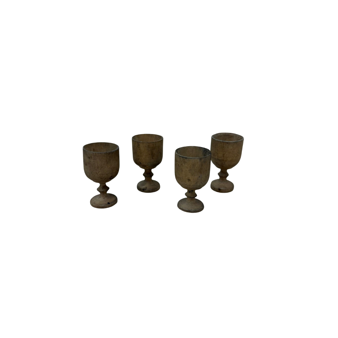 Found Wood Carved Shot Glasses - Set of 4