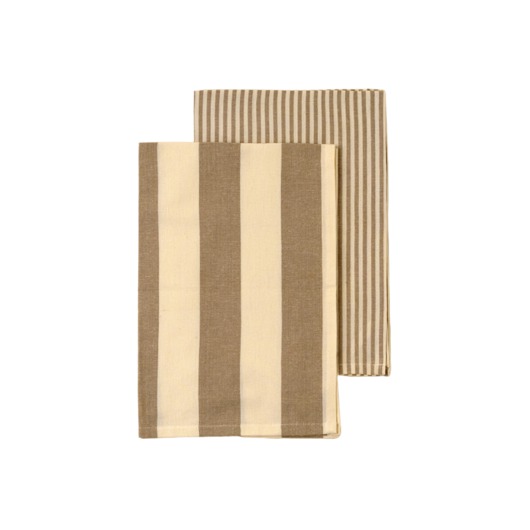 Hampton Stripe Tea Towel - Stone