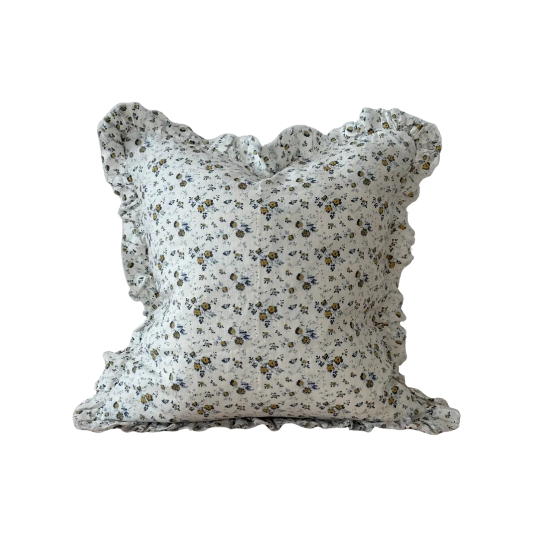 Blue Ditsy Floral Ruffled Pillow
