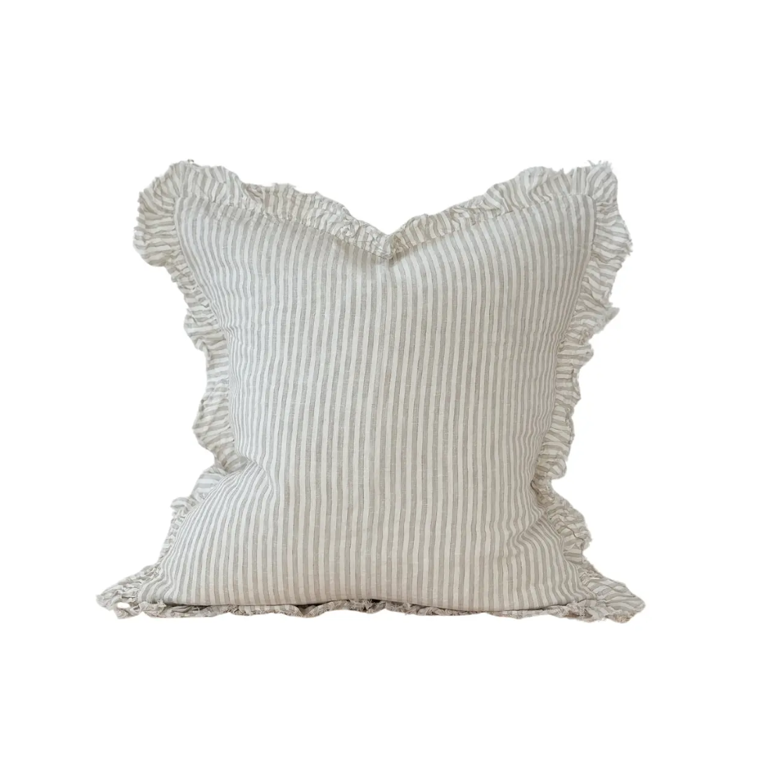 Hallie Natural Beige Striped Ruffle Pillow