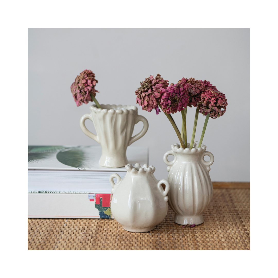 Cream Handle Vases