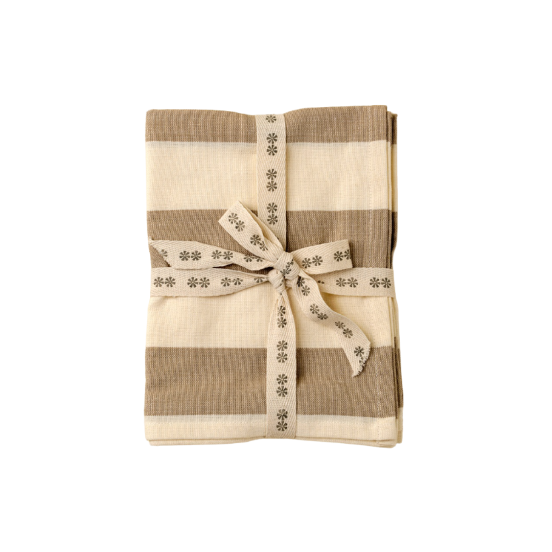 Hampton Stripe Tea Towel - Stone