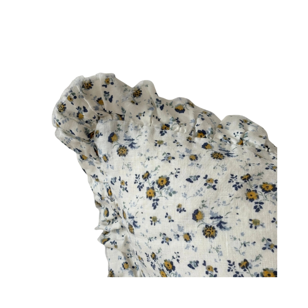 Blue Ditsy Floral Ruffled Pillow