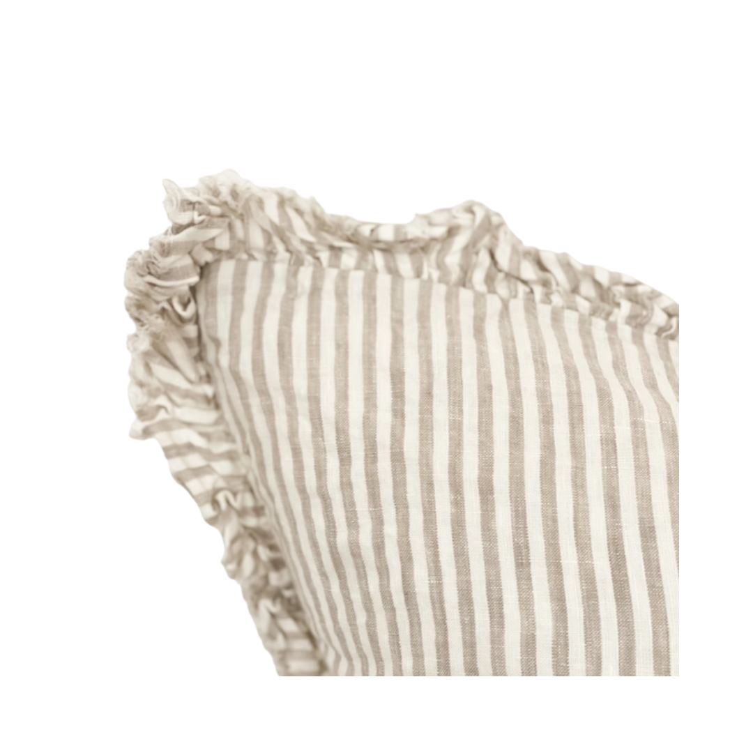 Hallie Natural Beige Striped Ruffle Pillow