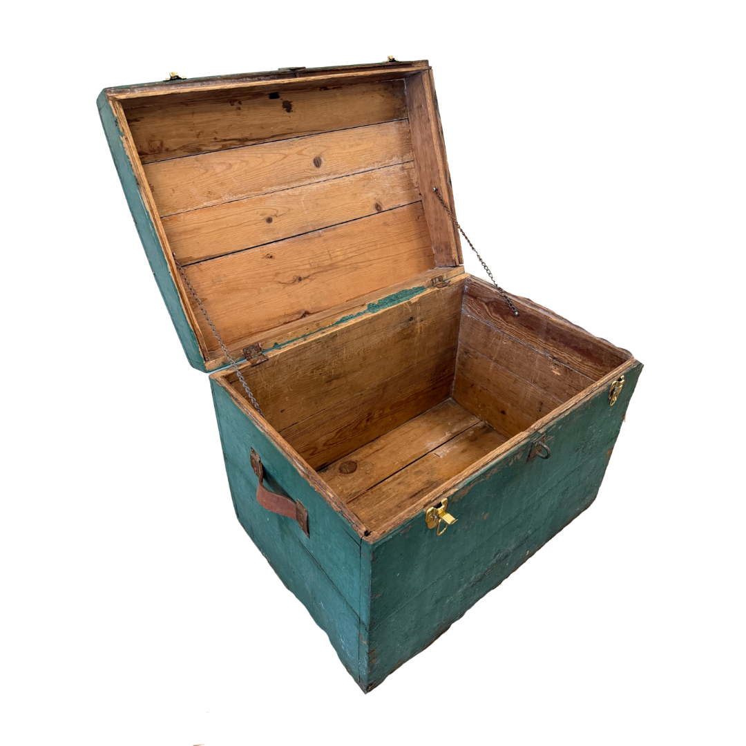 Found Green Painted Wooden Trunk