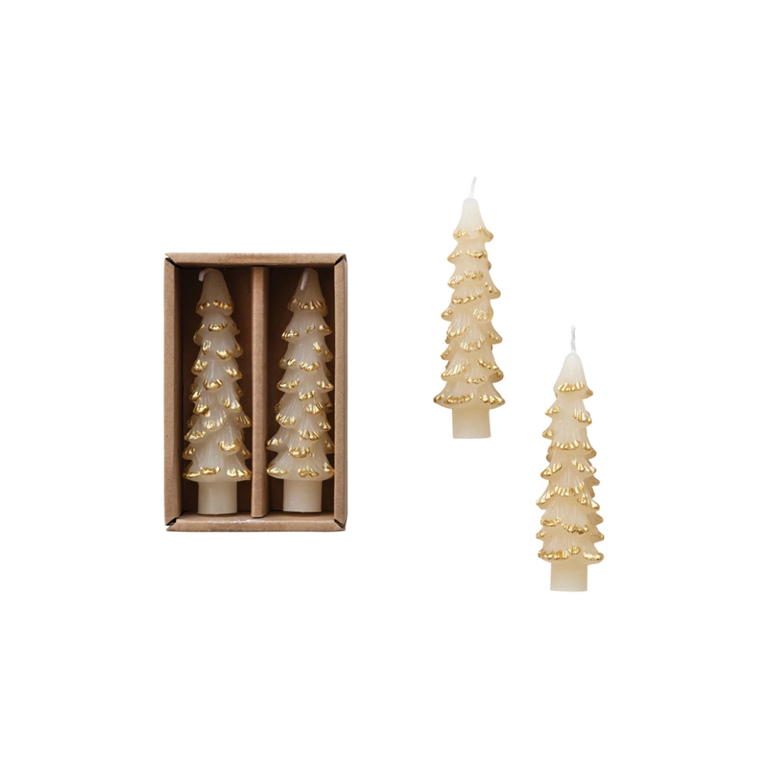 4&quot; Eggnog Gold Tips Tree Taper Candle, Set of 2
