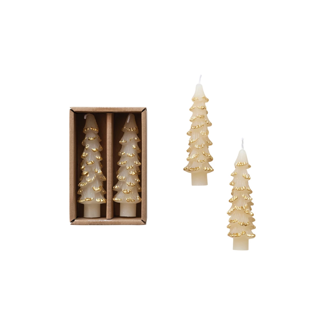 4" Eggnog Gold Tips Tree Taper Candle, Set of 2