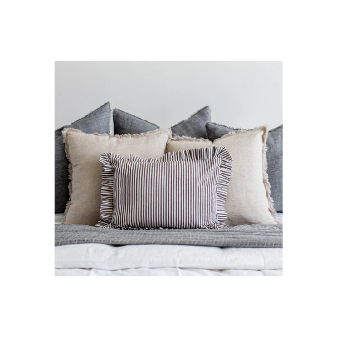 Striped Ruffle Lumbar Pillow Cover