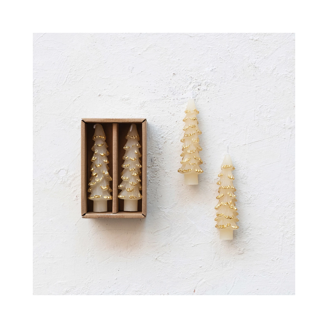 4&quot; Eggnog Gold Tips Tree Taper Candle, Set of 2