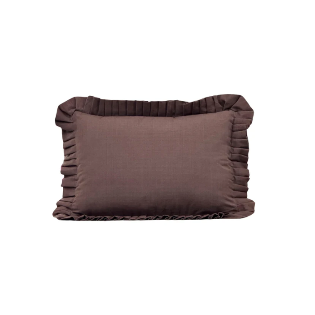 Brown Ruffle Lumbar Pillow Cover