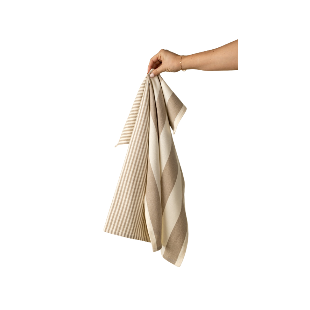 Hampton Stripe Tea Towel - Stone