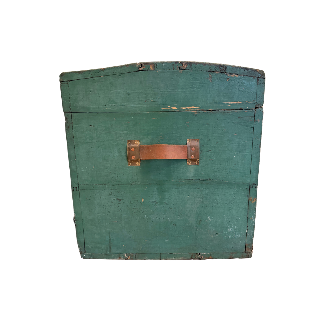 Found Green Painted Wooden Trunk