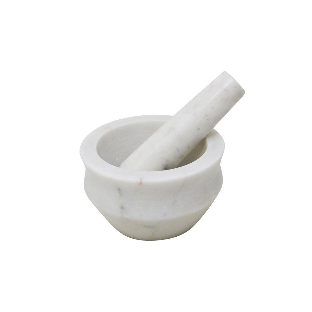 White Ring Marble Mortar and Pestle