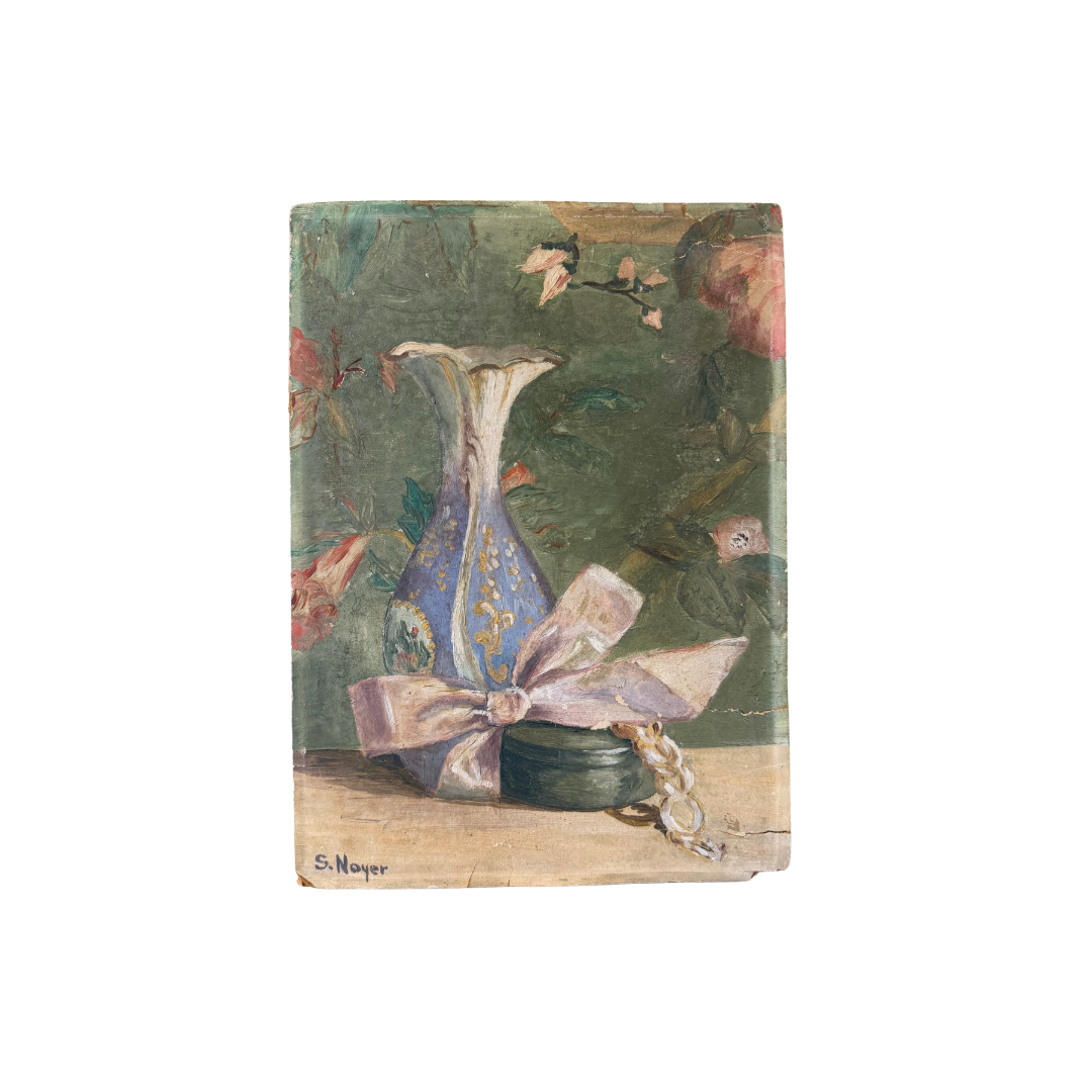Found Blue Vase Floral Painting