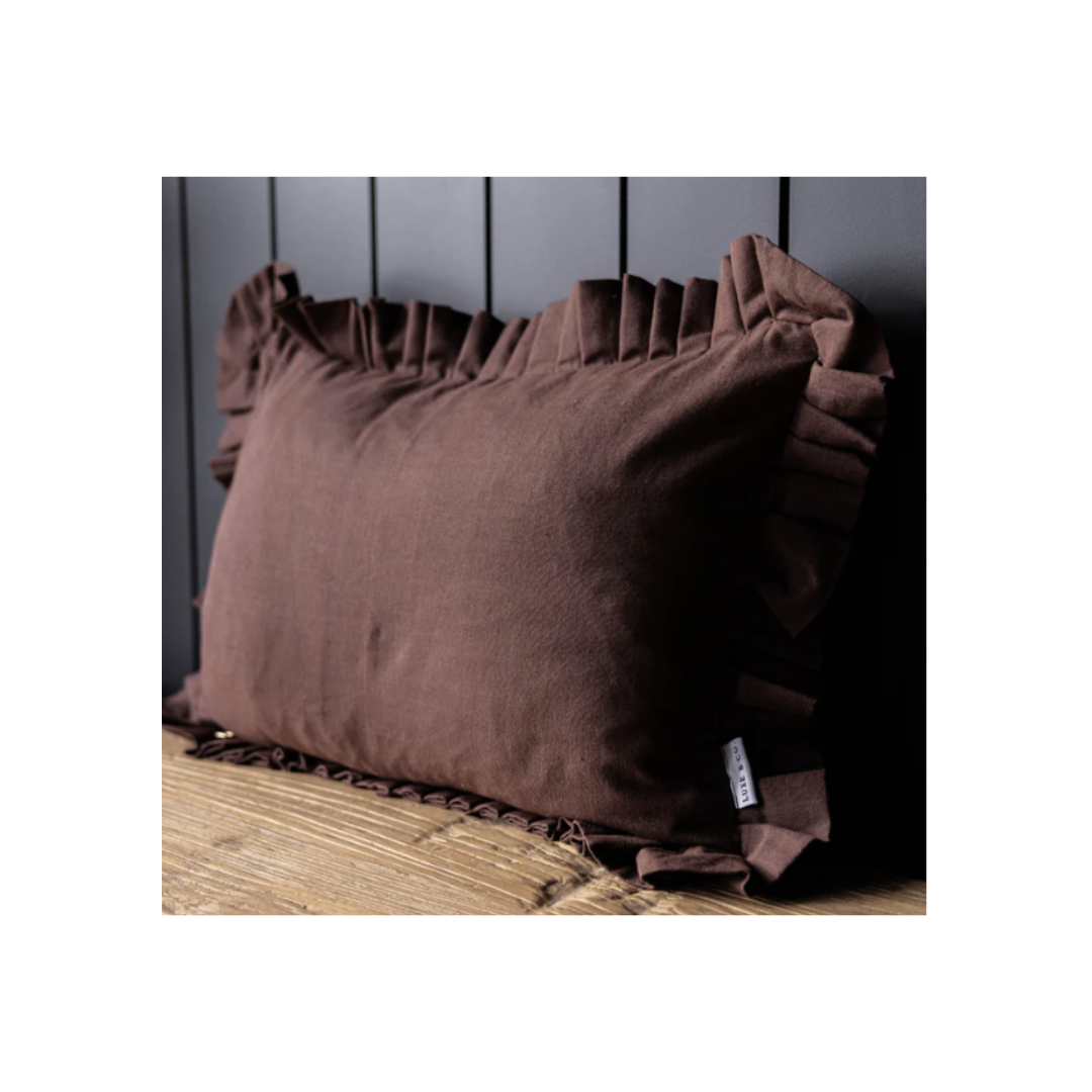 Brown Ruffle Lumbar Pillow Cover