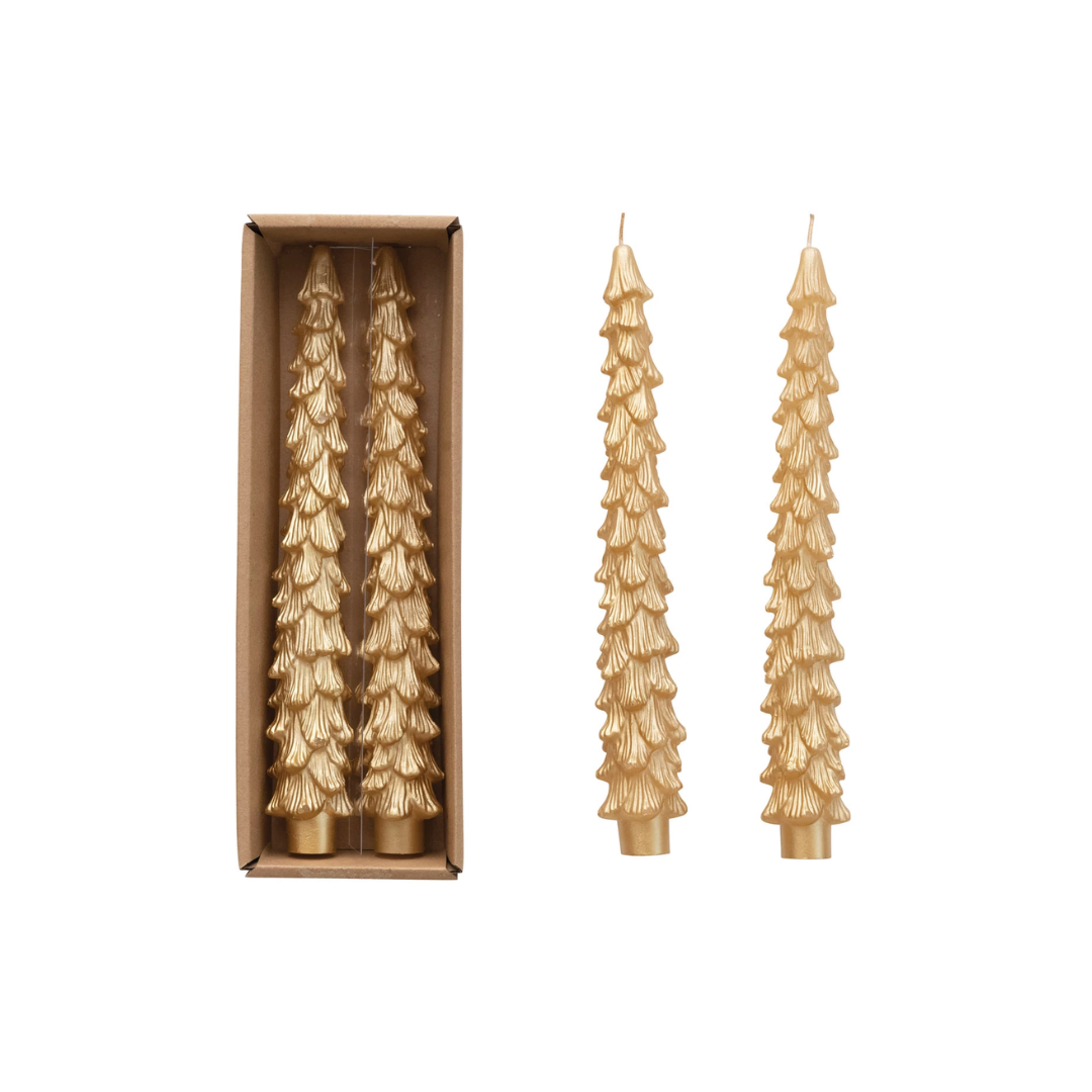 10&quot; Gold Tree Taper Candle, Set of 2