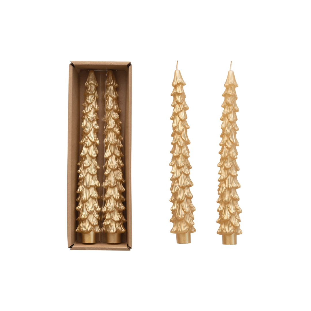 10" Gold Tree Taper Candle, Set of 2