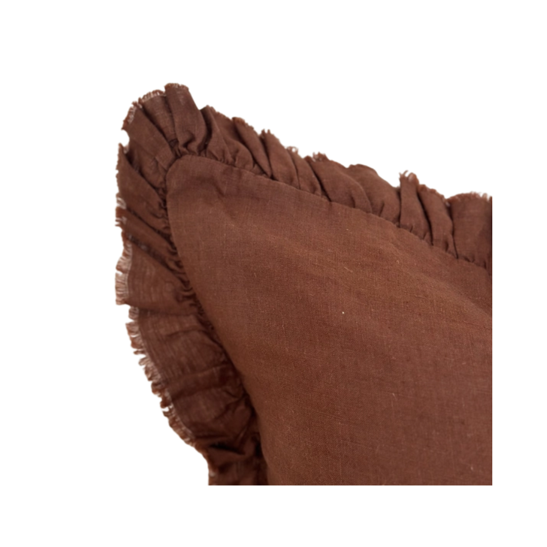 Hallie Brown Terracotta Ruffled Pillow