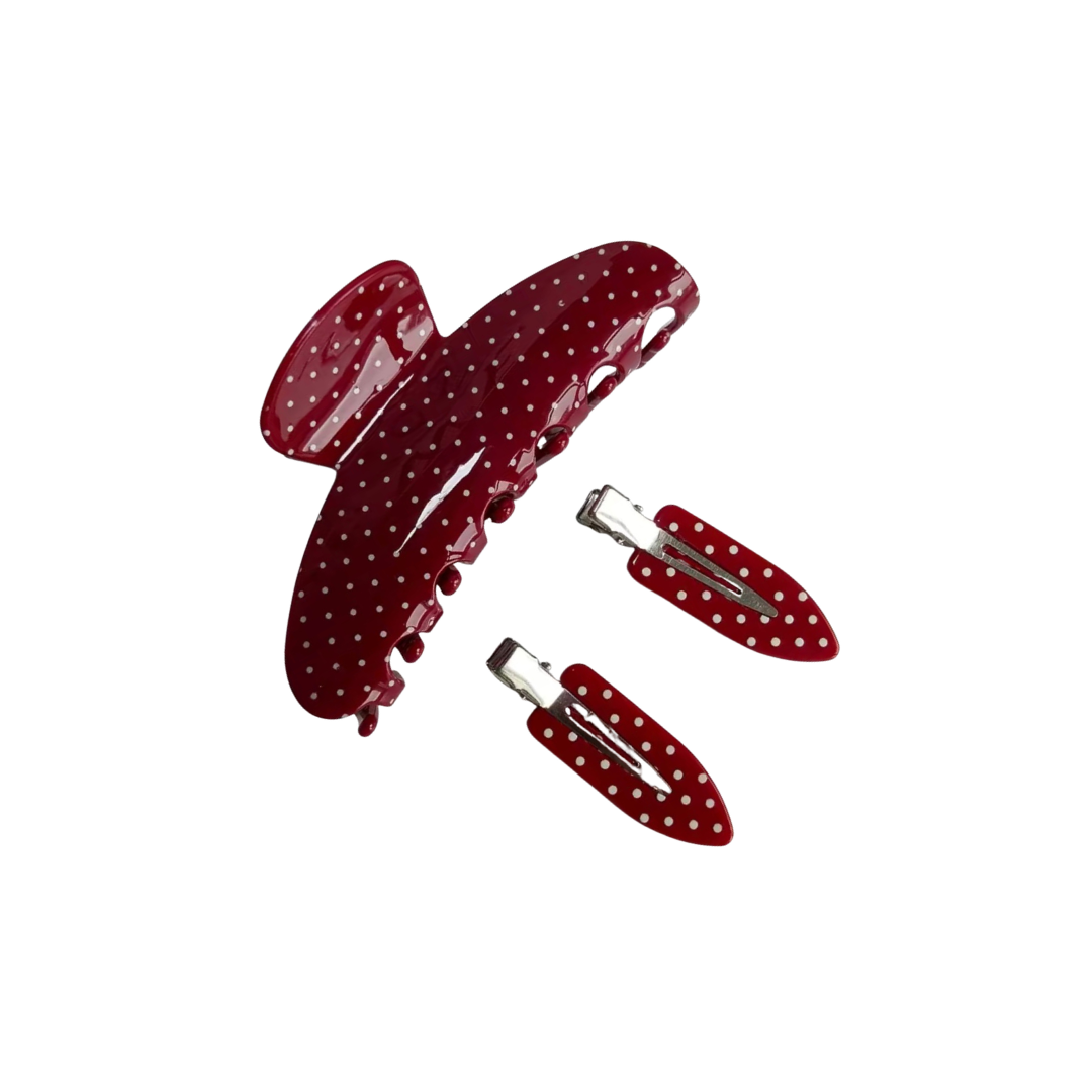 Burgundy Polka Dot Hair Accessories