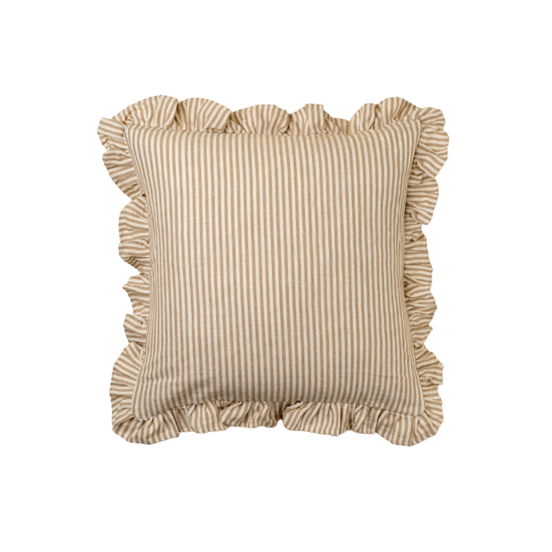 Ruffle Thin Stripe Pillow - Beige