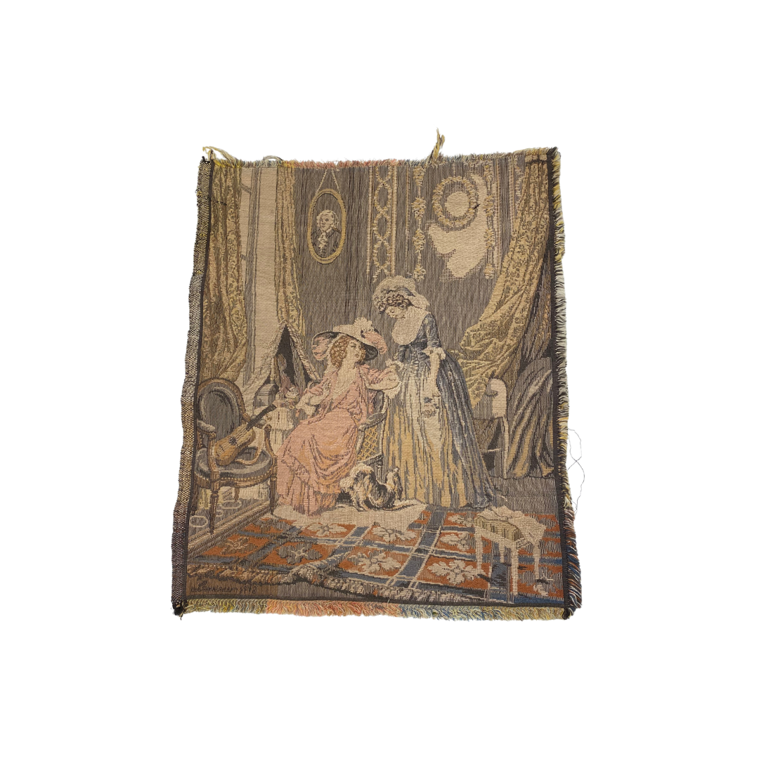 Found Antique &quot;The Music Room&quot; Woven Tapestry 1778