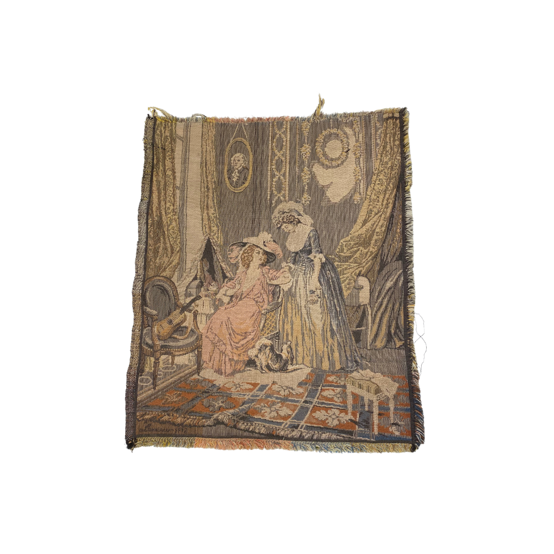 Found Antique "The Music Room" Woven Tapestry 1778