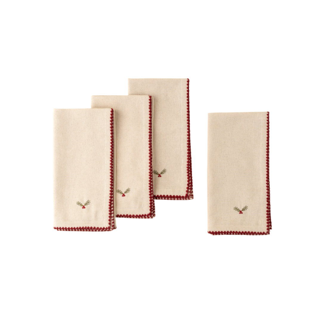 Holly Embroidered Napkin Set