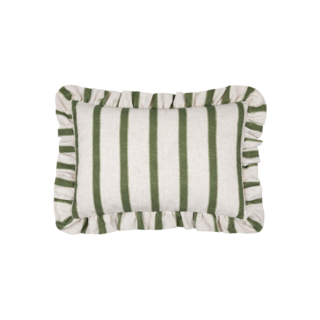 Connie Striped Ruffle Cushion Moss