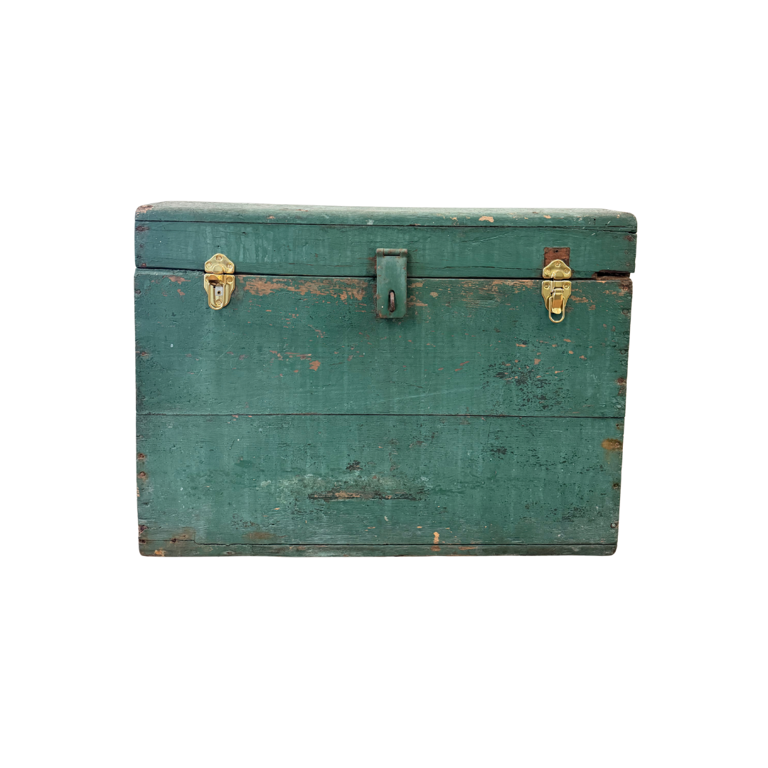 Found Green Painted Wooden Trunk