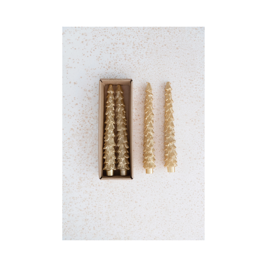 10" Gold Tree Taper Candle, Set of 2