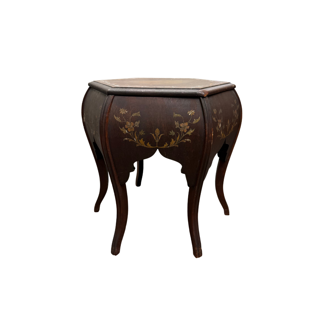 Found Hand Painted Hexagonal Side Table with Bombe Shape
