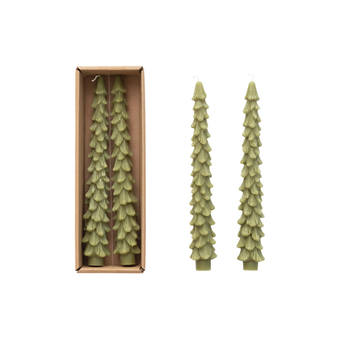 10&quot; Evergreen Tree Taper Candle, Set of 2