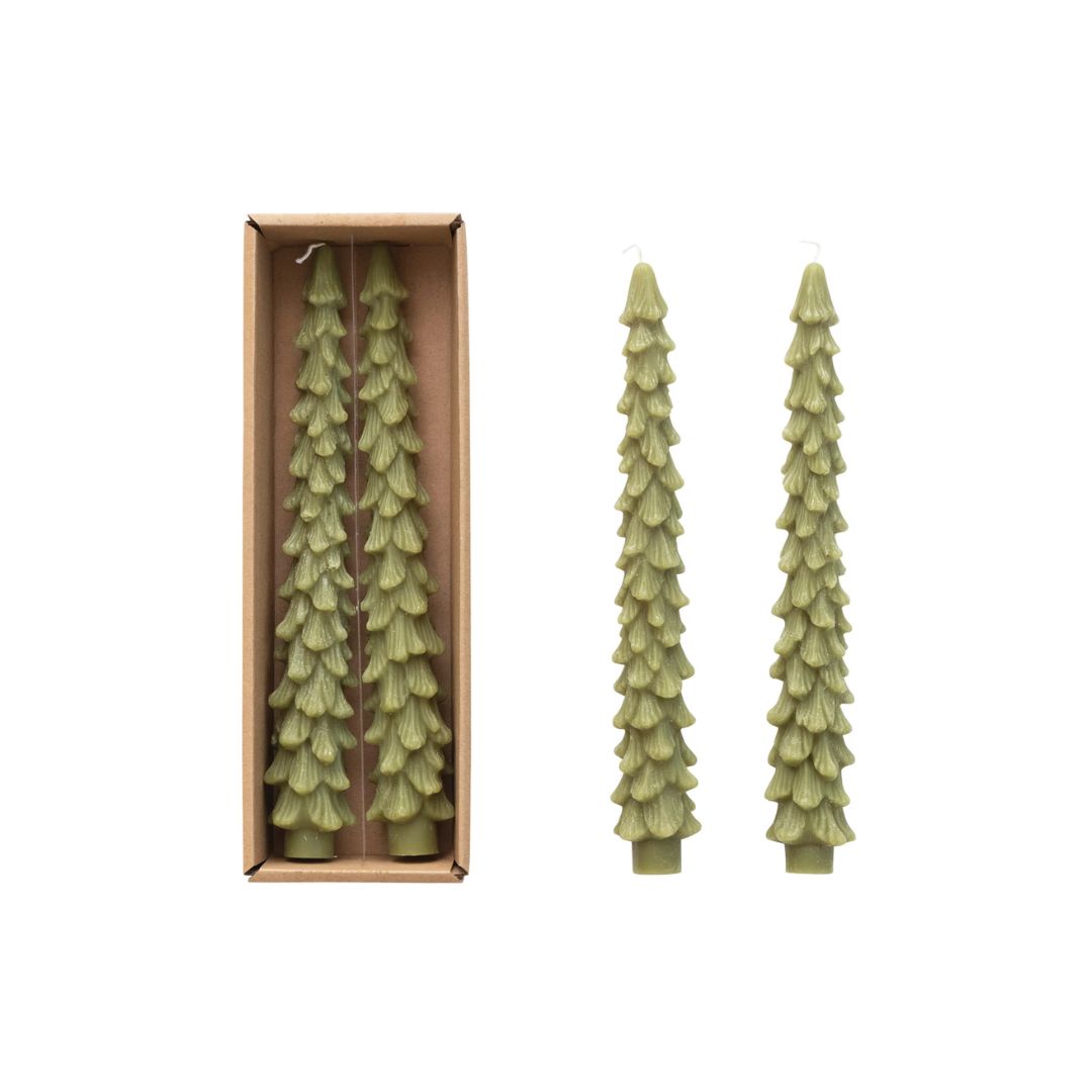 10" Evergreen Tree Taper Candle, Set of 2