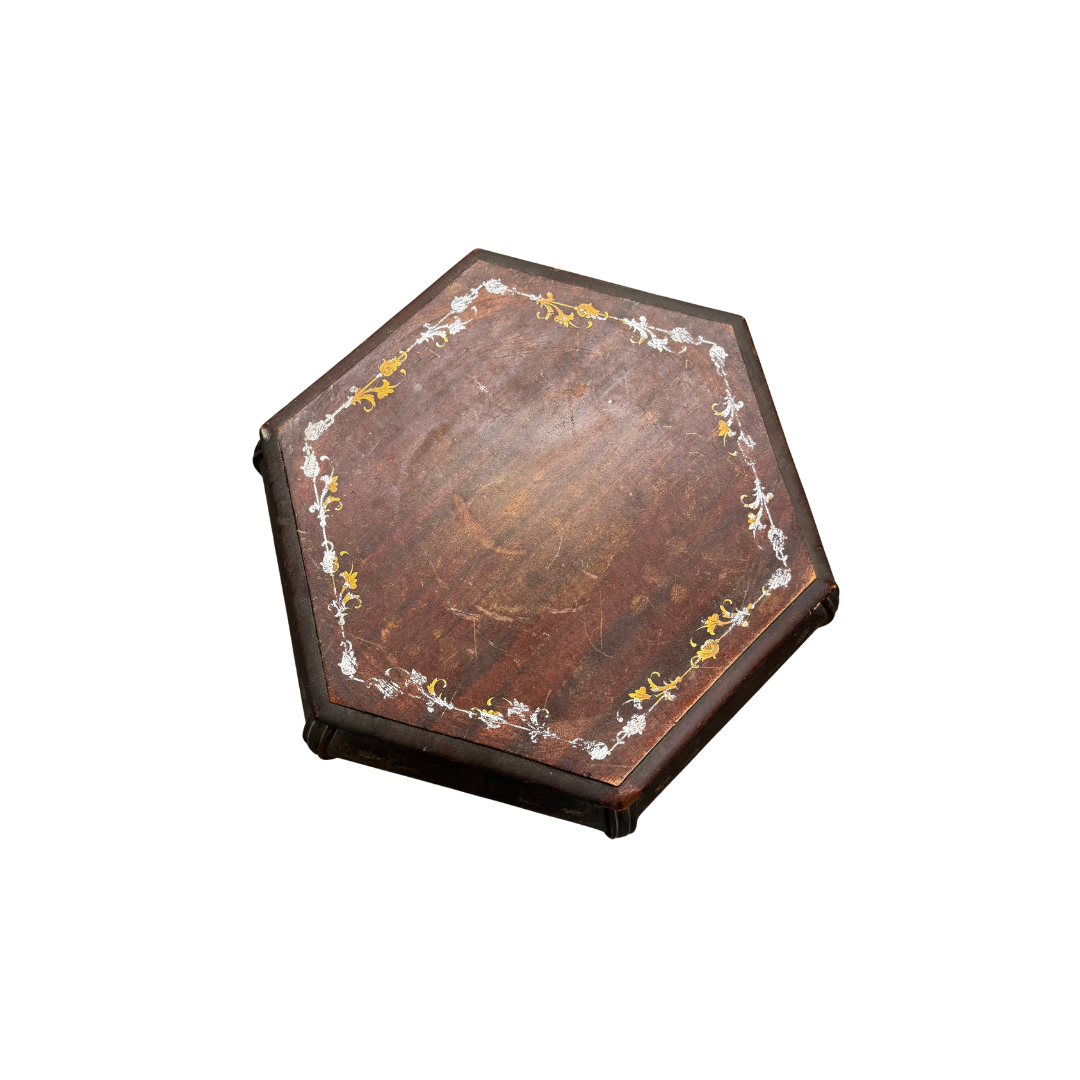 Found Hand Painted Hexagonal Side Table with Bombe Shape
