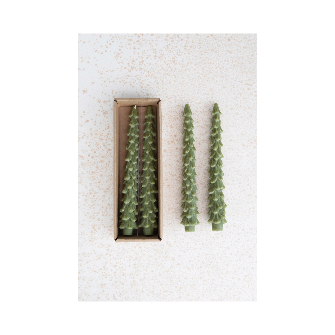 10" Evergreen Tree Taper Candle, Set of 2