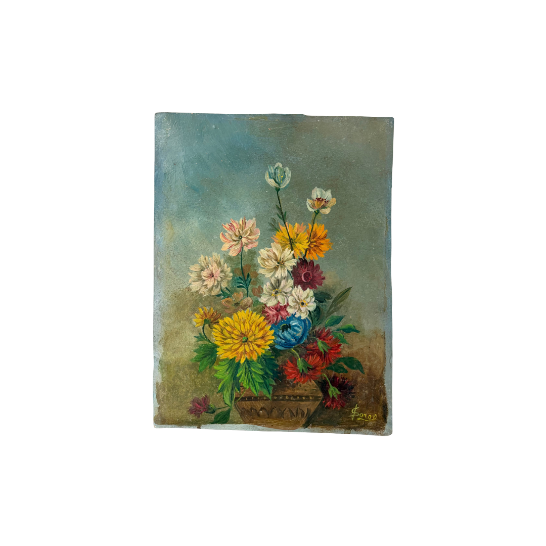 Found Linoleum Floral Painting