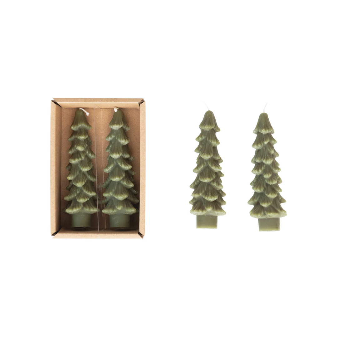 5" Evergreen Tree Taper Candle, Set of 2