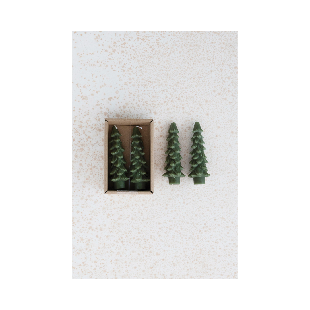 5" Evergreen Tree Taper Candle, Set of 2