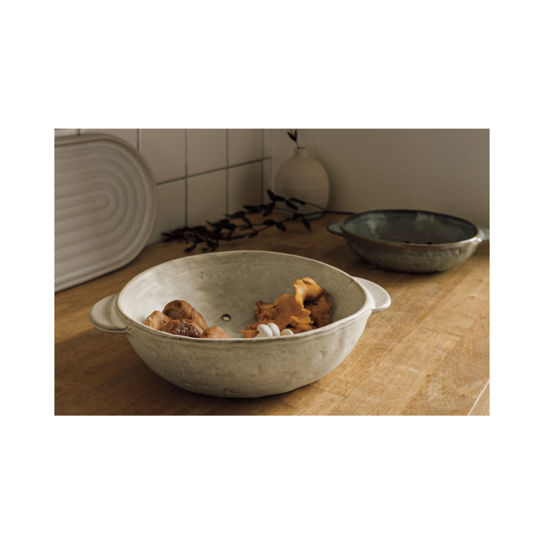 Green-Gray Stoneware Fruit Bowl