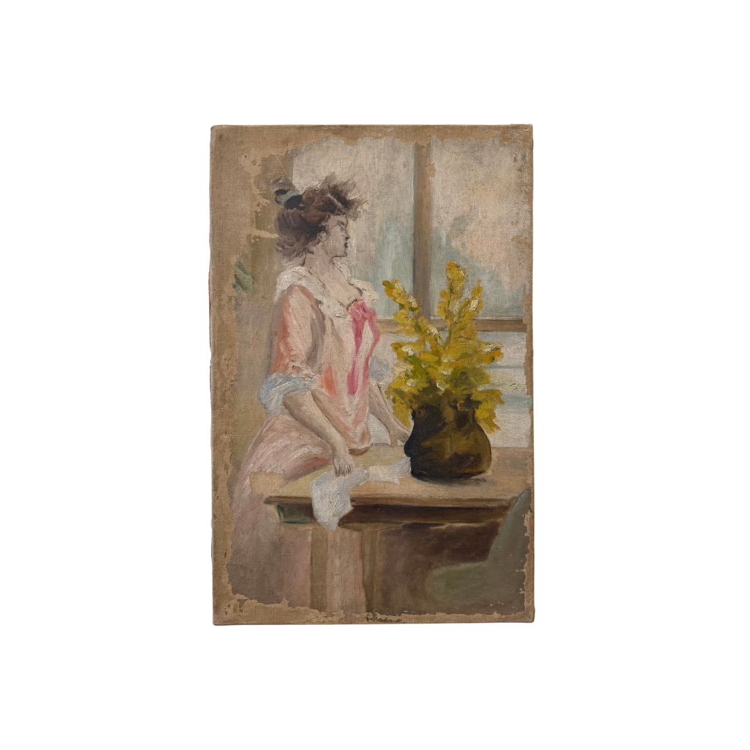 Found Canvas Woman by the Window Painting