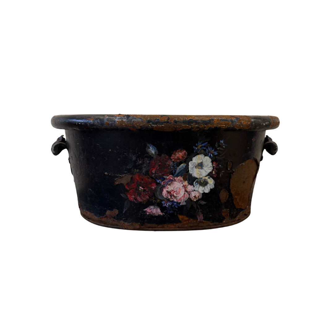 Found Painted Metal Floral Tub
