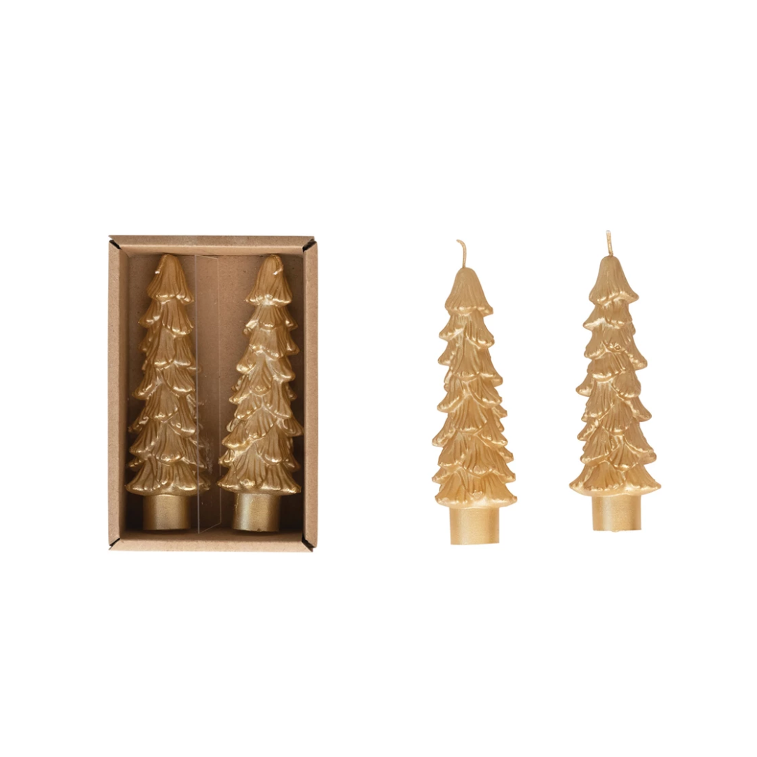 5&quot; Gold Tree Taper Candle, Set of 2